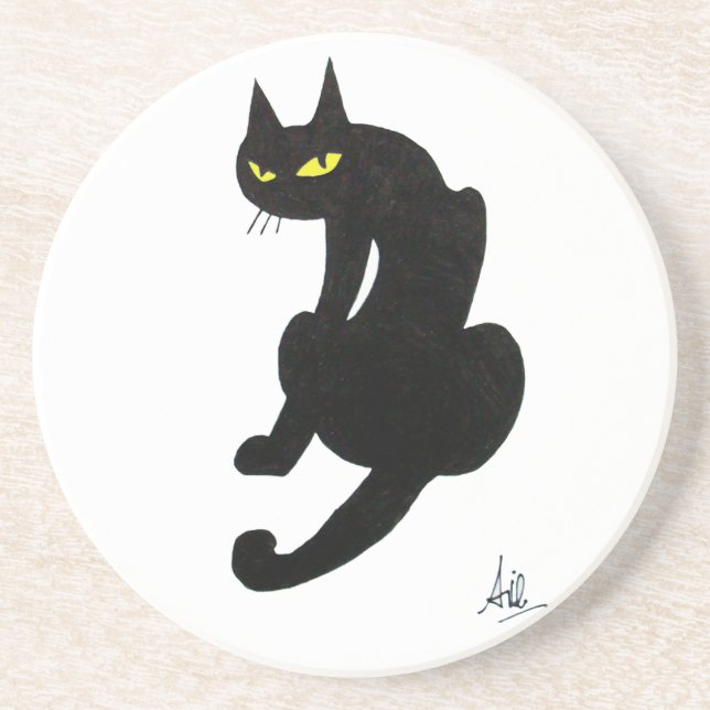 DESSOUS DE VERRE EN GRÈS CHAT NOIR (Devant)