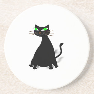 Dessous De Verre En Grès Chat noir gras aux yeux verts