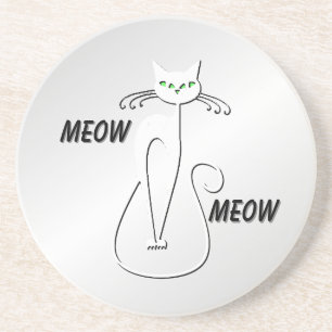 Dessous De Verre En Grès Chat noir Slinky Miaou Miaou Yeux verts sur argent