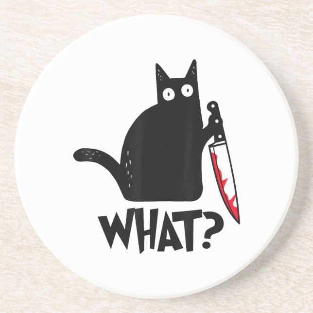 Dessous De Verre En Grès Chat Qu'est-ce que_ Drôle Chat Noir  (Devant)