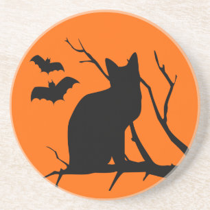 Dessous De Verre En Grès Chat Silhouette Halloween Coaster