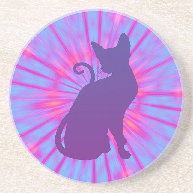 Dessous De Verre En Grès Chat Violet (Devant)