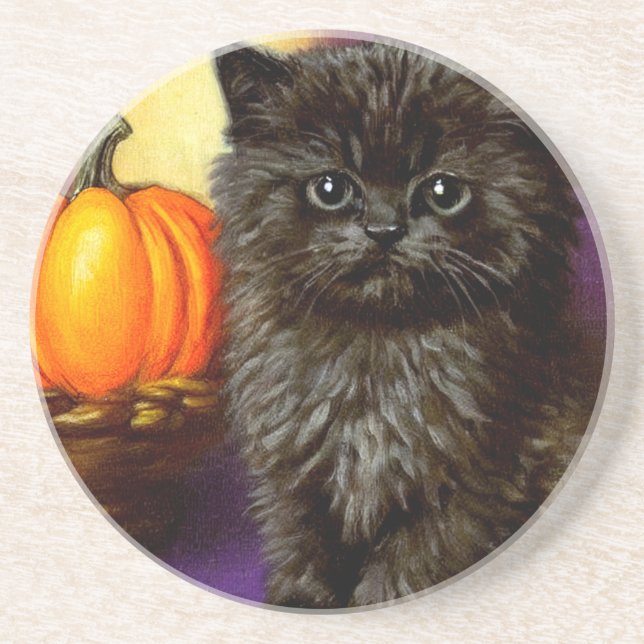 Dessous De Verre En Grès Chaton Halloween Vintage (Devant)
