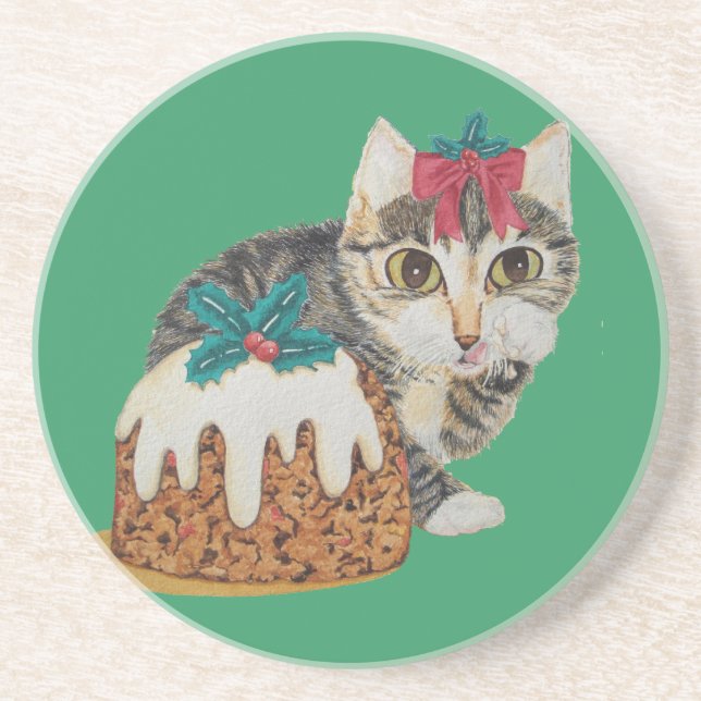 Dessous De Verre En Grès chaton tabby gris mignon habillé pour noël (Devant)