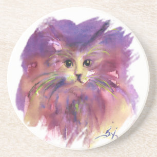 DESSOUS DE VERRE EN GRÈS CHATON VIOLET, PORTRAIT DE CHAT