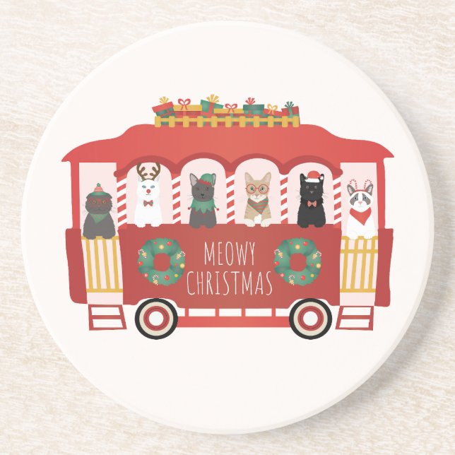 Dessous De Verre En Grès Chats Noël Trolly Meowy Noël (Devant)