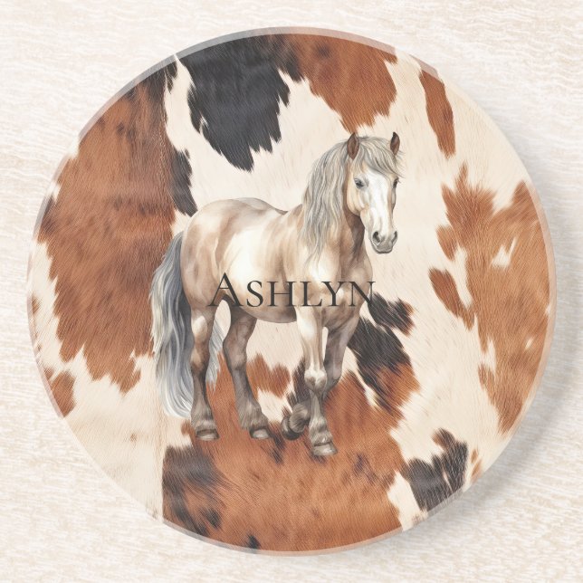 Dessous De Verre En Grès Cheval Brown noir blanc blanc de vache (Devant)