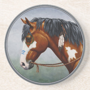 Dessous De Verre En Grès Cheval de guerre Pinto de la baie amérindienne