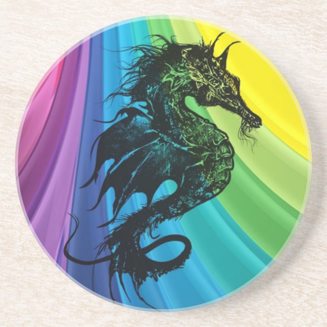 Dessous De Verre En Grès Cheval de mer sur arc-en-ciel (Devant)