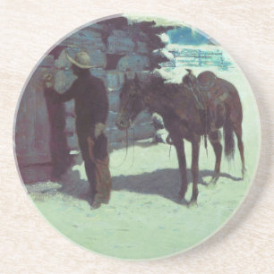 Dessous De Verre En Grès Cheval et Cowboy neige hivernale
