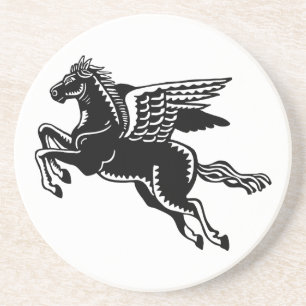 Dessous De Verre En Grès Cheval volant - noir et blanc