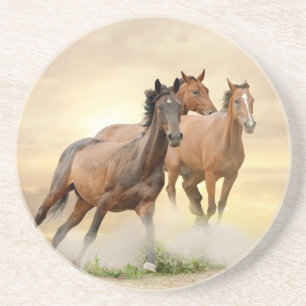 Dessous De Verre En Grès Chevaux dans le coucher du soleil