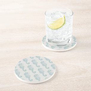 Dessous De Verre En Grès Chevaux de mer tropicaux, Motif hippocampe - gris 