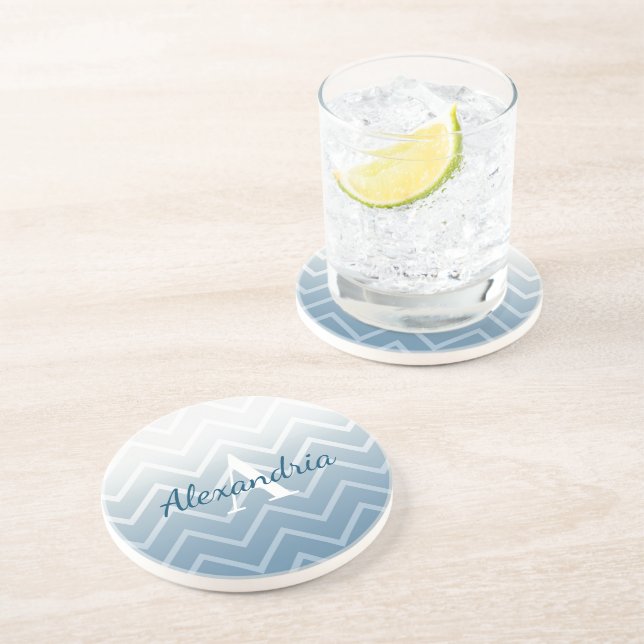 Dessous De Verre En Grès Chevron blanc ciel bleu (Côté)