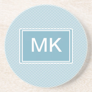 Dessous De Verre En Grès Chevron bleu avec le monogramme