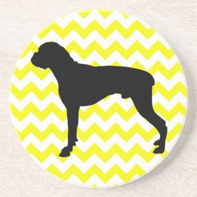 Dessous De Verre En Grès Chevron jaune citron avec silhouette de boîte (Devant)