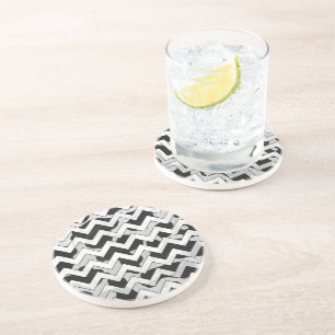 Dessous De Verre En Grès Chevron Vache noir et blanc