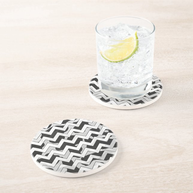 Dessous De Verre En Grès Chevron Vache noir et blanc (Côté)