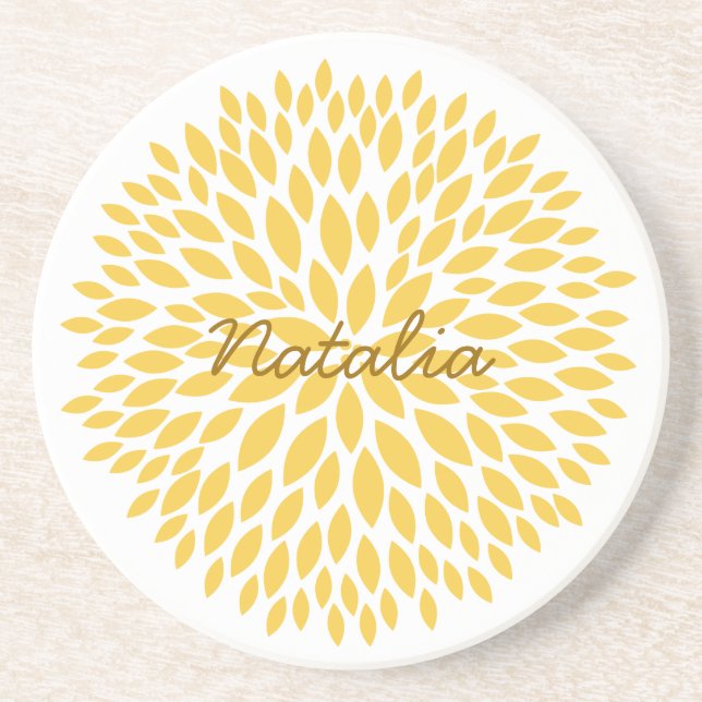 Dessous De Verre En Grès Chic jaune floral (Devant)
