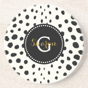 Dessous De Verre En Grès Chic noir blanc cheetah imprimer motif monogramme