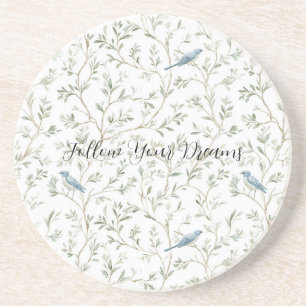 Dessous De Verre En Grès Chic Romantique Jolies Fleurs Oiseaux Bleus