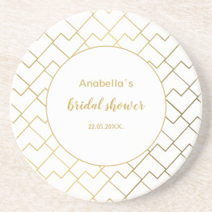 Dessous De Verre En Grès Chic tendance Géométrique Blanc doré