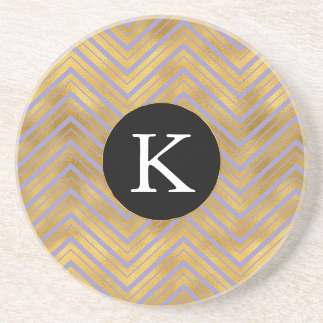 Dessous De Verre En Grès Chic violet or Chevron Monogramme (Devant)