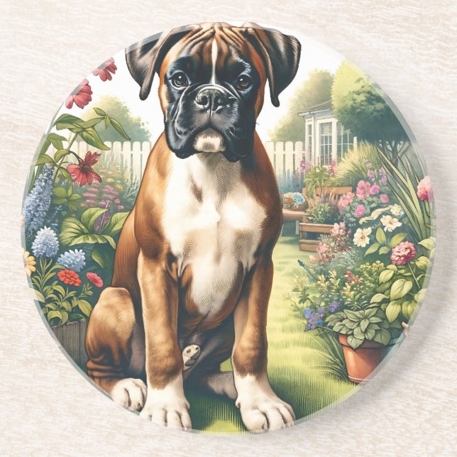 Dessous De Verre En Grès Chien de boîte mignon (Devant)