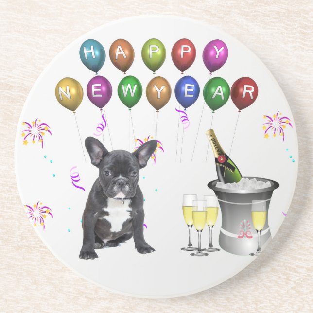 Dessous De Verre En Grès Chien de taureau français Nouvel An (Devant)