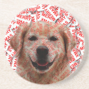 Dessous De Verre En Grès Chien d'or de rétritrice souriant de Noël