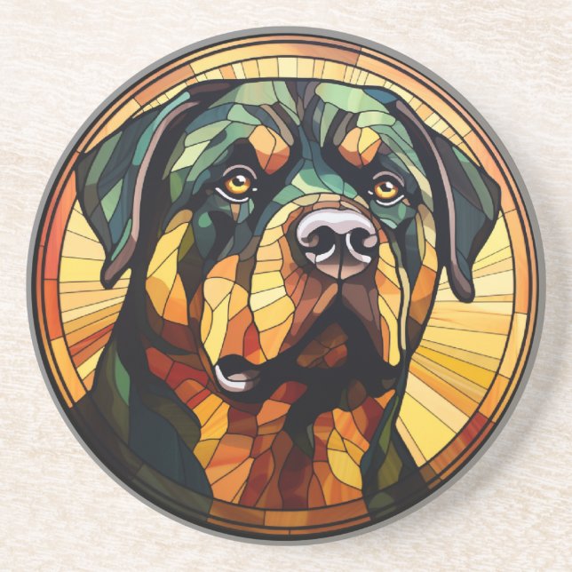Dessous De Verre En Grès Chien en verre teinté doux Rottweiler (Devant)