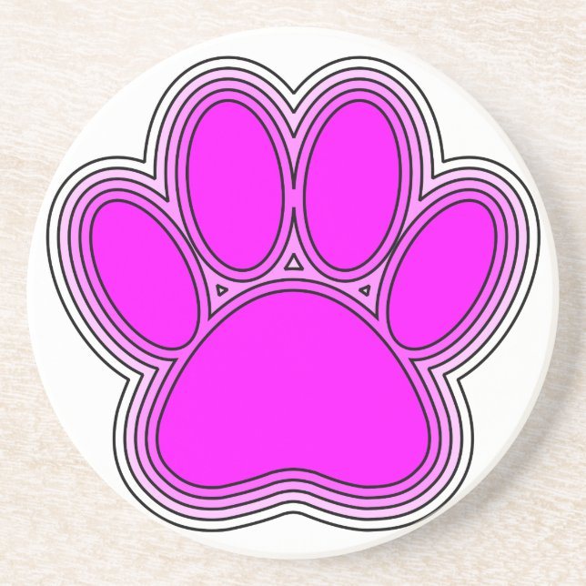 Dessous De Verre En Grès Chien Paw En Rose Avec Des Contours (Devant)