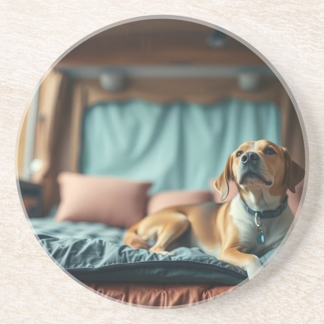 Dessous De Verre En Grès Chien sur Lit (Devant)