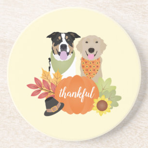 Dessous De Verre En Grès Chiens de grâce Thanksgiving Citrouilles de récolt
