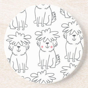 Dessous De Verre En Grès Chiens moelleux à main : motif vintage.