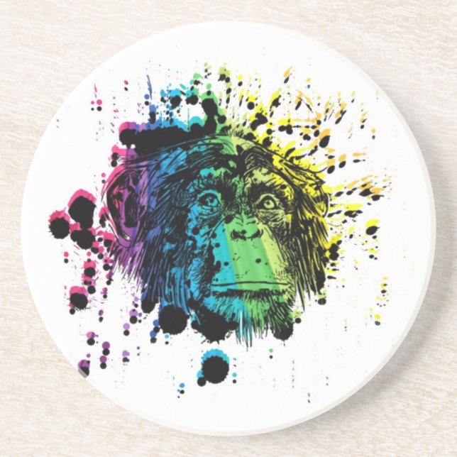Dessous De Verre En Grès Chimpanzé arc-en-ciel (Devant)