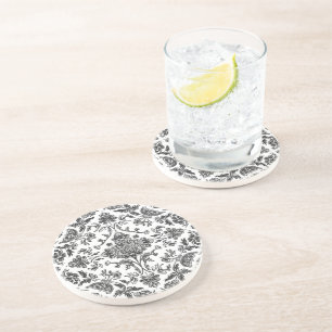 Dessous De Verre En Grès Chinoiserie Florale Aquarelle Noir & Blanc