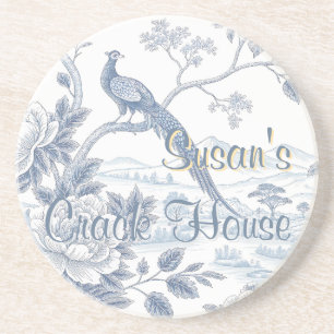 Dessous De Verre En Grès Chinoiserie Toile Bleue Paon Mahjong Personnalisé