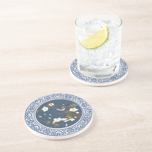 Dessous De Verre En Grès Chinoiserie vintage Chinese Bird-flower Art
