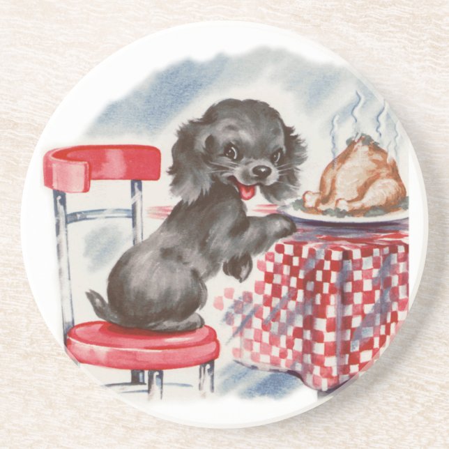 Dessous De Verre En Grès chiot à table (Devant)