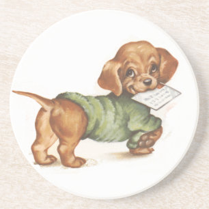 Dessous De Verre En Grès chiot avec lettre