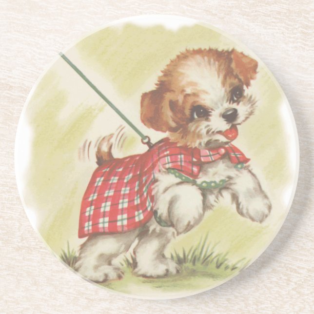 Dessous De Verre En Grès chiot en laisse (Devant)