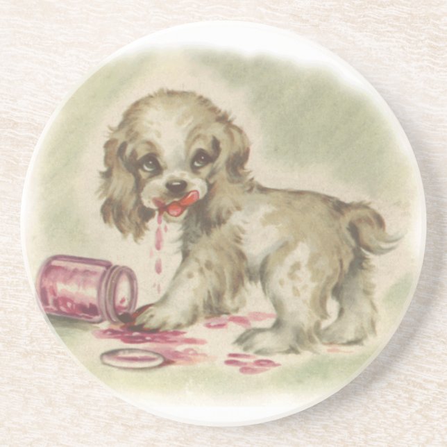 Dessous De Verre En Grès chiot en pot (Devant)