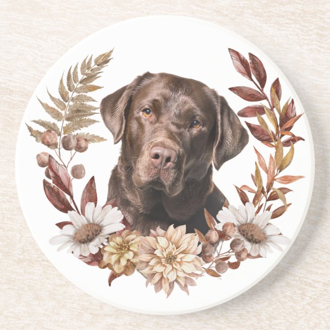 Dessous De Verre En Grès Chocolat Labrador Retriever Automne Wreath (Devant)