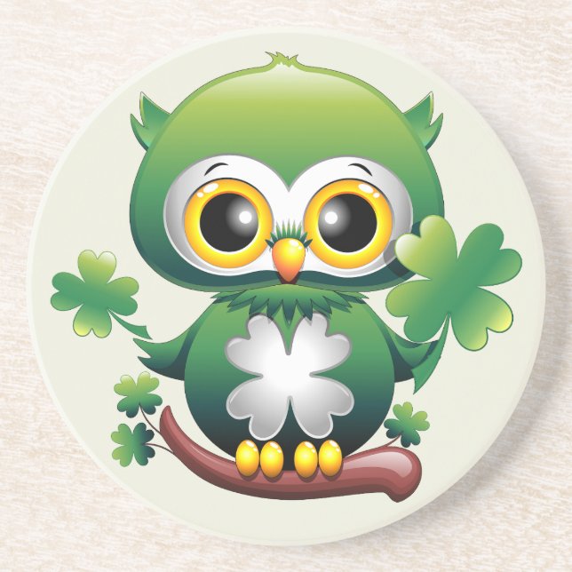 Dessous De Verre En Grès Chouette bébé mignonne St Patrick dessin animé (Devant)