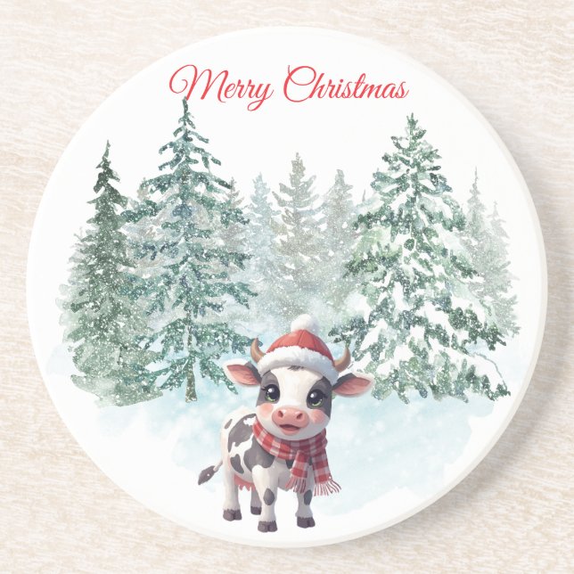 Dessous De Verre En Grès Christmas Cow Sandstone Coaster (Devant)