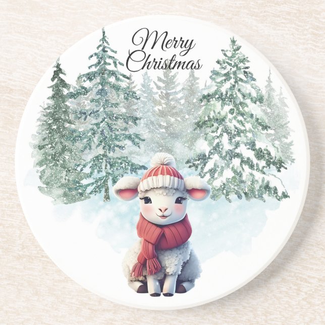 Dessous De Verre En Grès Christmas Lamb Sandstone Coaster (Devant)