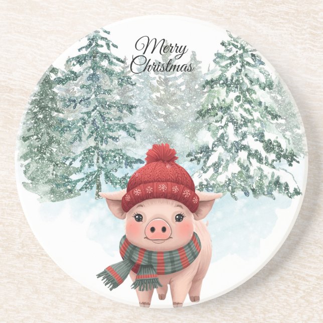 Dessous De Verre En Grès Christmas Pig Sandstone Coaster (Devant)