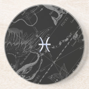 Dessous De Verre En Grès Chrome comme Pisces Zodiac Connexion Black Heveliu