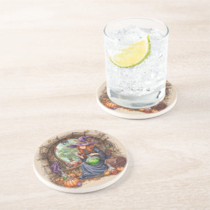 Dessous De Verre En Grès Chuchotements de Magie, Belle Sorcière et Sa Potio